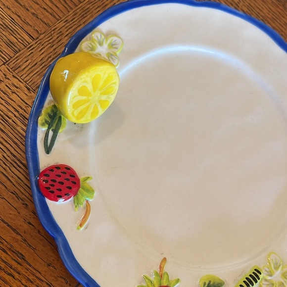 Anthropologie White Faye Decorative dessert Plate with Fruit Design - Picture 2 of 4